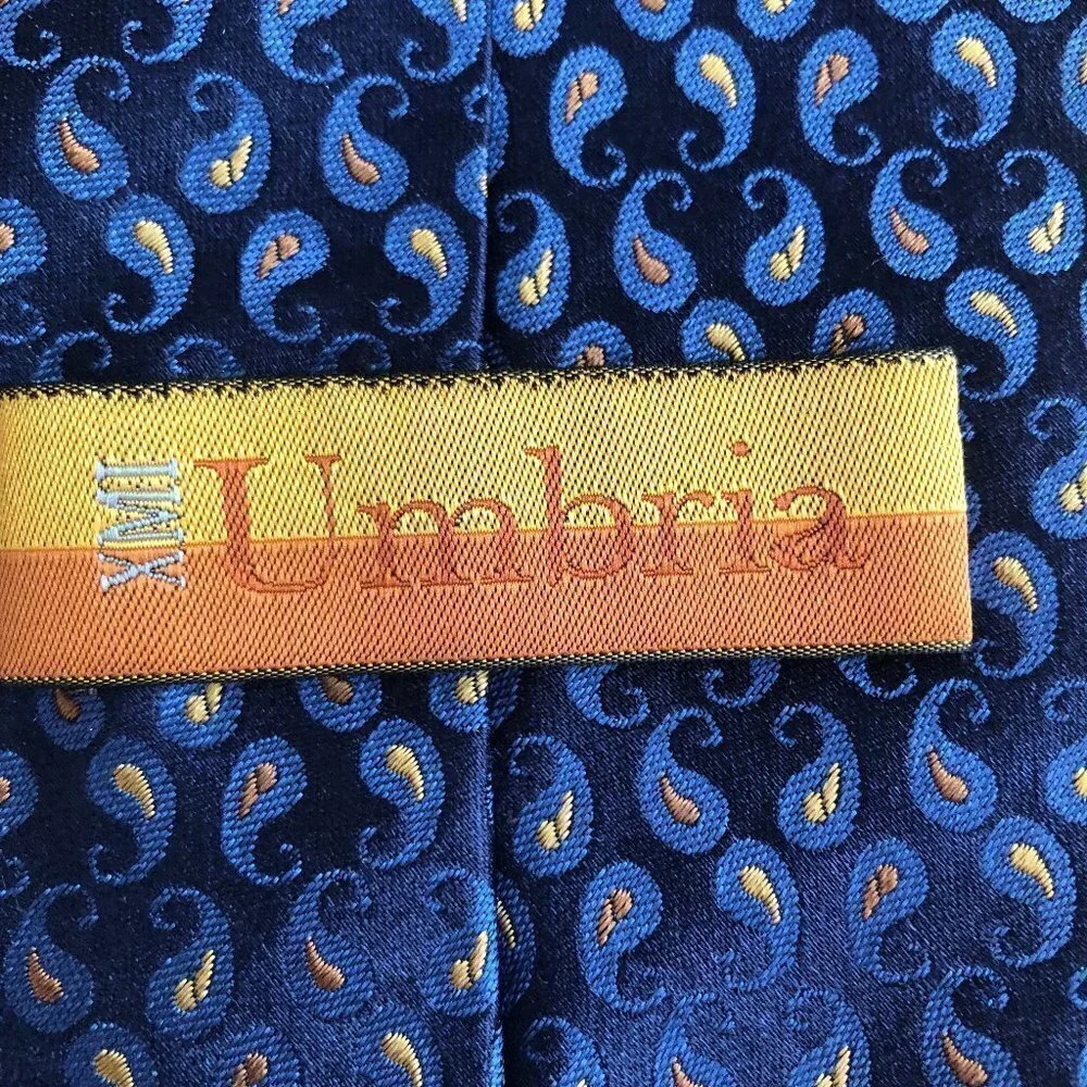 XMI Umbria Silk Necktie Men's Navy & Cobalt with Gold Hand Made Tie - NEW